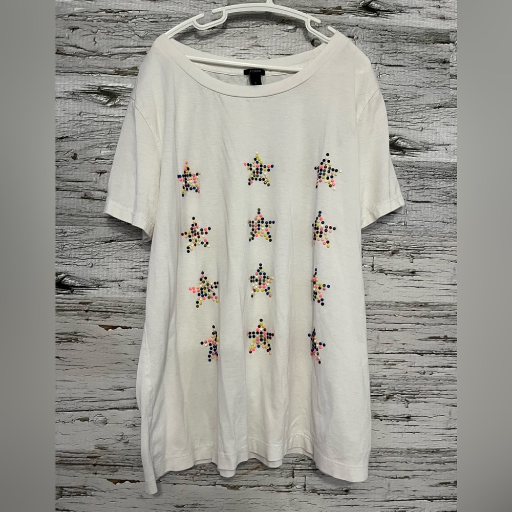 Jcrew small white with coloured stars t shirt fits teen 12-14